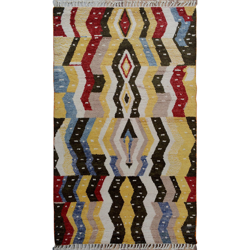 Tapis unique en laine noué à la main beige nouvel âge 4 pi 10 po x 8 pi 2 po Pottsboro