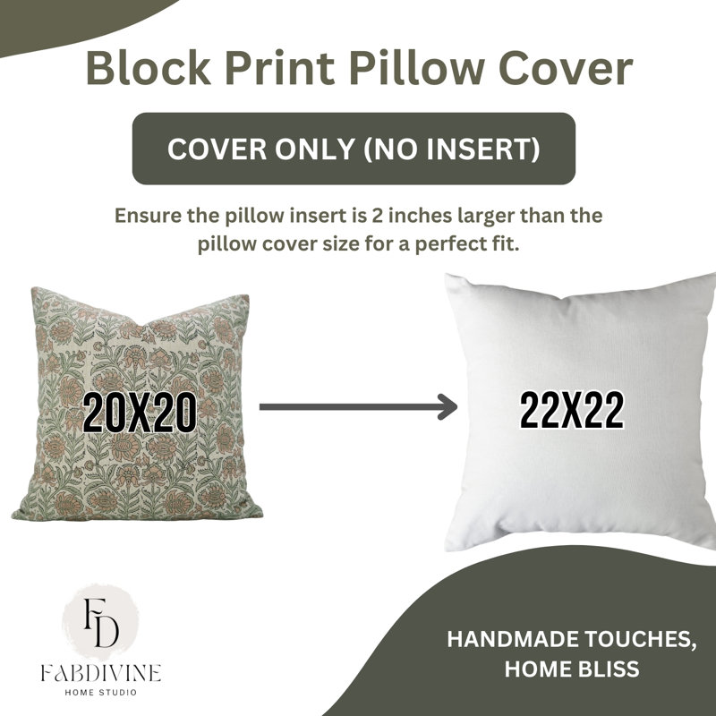 Fabdivine Vintage Block Print Decoretive Cushion Cover- Jaipuri Jaal, 14"H x 14"W, Peach