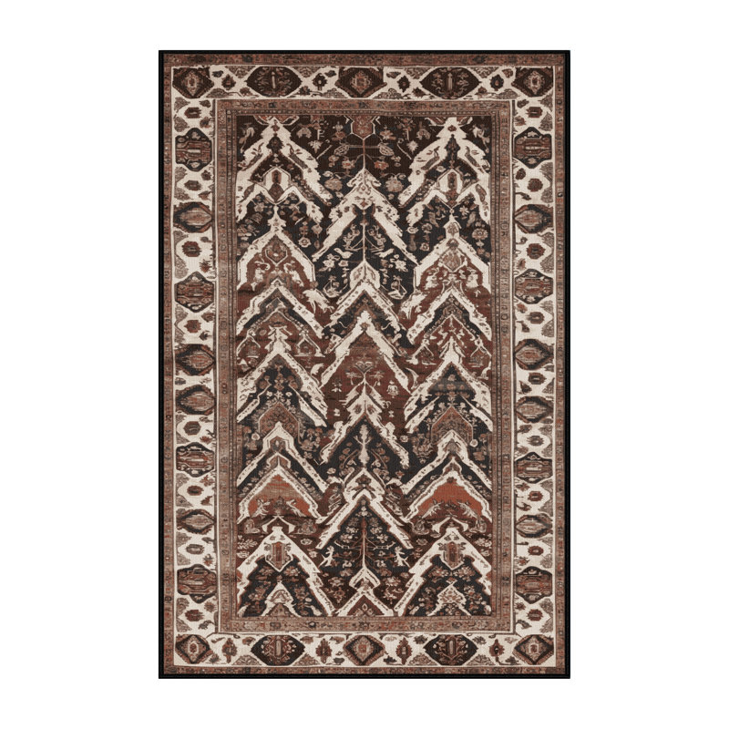 Machine Washable Persian Brown Area Rug, Rectangle 7' x 10'