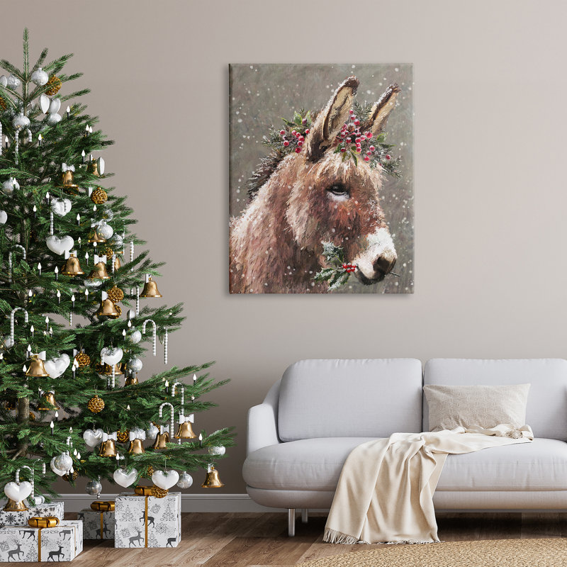 «Winter Donkey Snow Falling», art mural par Pip Wilson, H 48 po x l 36 po x P 1,5 po
