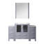 Meuble-lavabo simple 54 po De couleur grise foncée, avec des unités de rangement latérales, un comptoir en céramique blanc, un miroir mural de 28 po, un système de tiroir à fermeture en douceur, une structure à base de bois et du contreplaqué