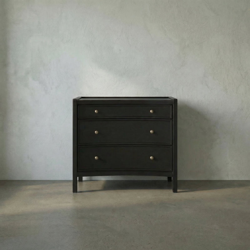 Hampton 3 - Drawer Solid Wood Nightstand, Hand Rubbed Black