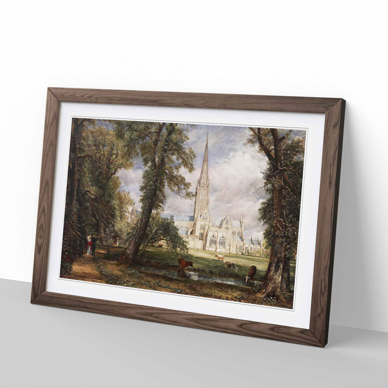 Salisbury Cathedral Vol.1 by John Constable - Picture Frame Painting on MDF, Walnut Framed, 36cm H x 48cm W x 2cm D
