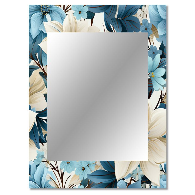 Annbelica - harmonie côtière bleue - motif floral grand miroir mural, 40 po x 30 po