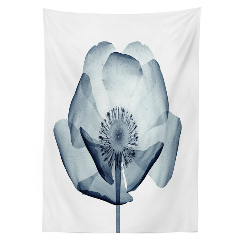 Ambesonne Flower Tablecloth, Closer Vision Of A Poppy Flower Inner Structure Of A Complex Nature Inspiration Art, Rectangular Table Cover For Dining Room Kitchen Decor, 60" X 90", Teal White