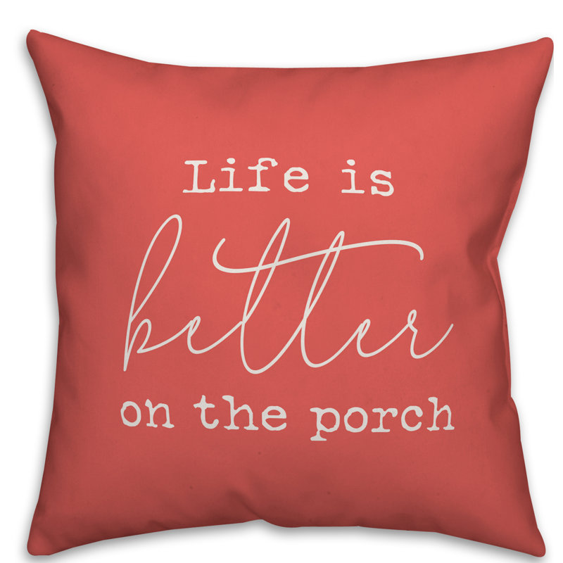 Textual Outdoor Throw Pillow, 16" x 16" , Coral