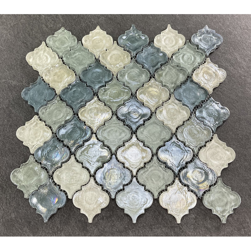 2" x 2.5" Glass Arabesque Mosaic Wall & Floor Tile, Gray/Beige/Blue