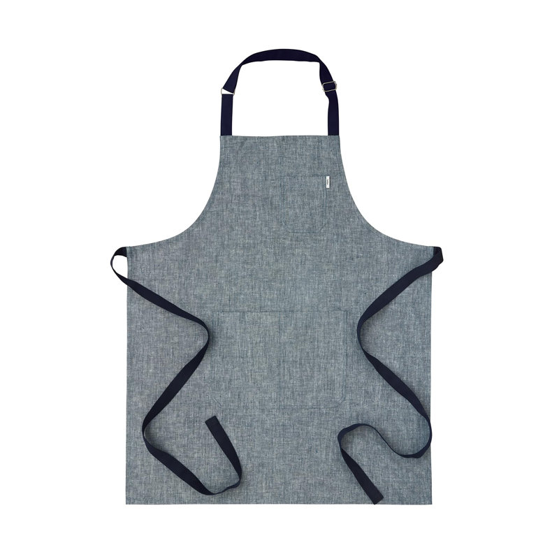 Classic Linen Bib Apron - 100% Pure Linen Apron, Denim Blue/Navy