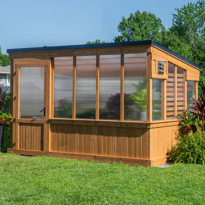 Zalie 11' x 7' Cedar Wood and Polycarbonate Hinged Door Greenhouse