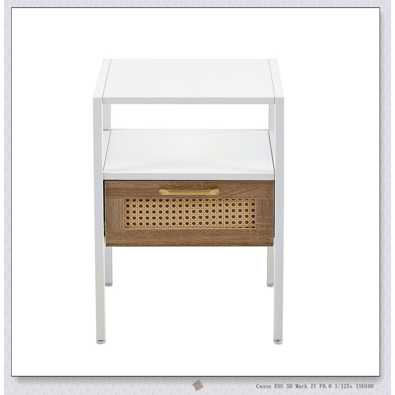 Table de bout en rotin avec tiroir, table de chevet moderne, pieds en métal pour le salon et le bureau