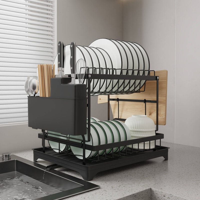 Égouttoir à vaisselle réglable en acier inoxydable, Noir