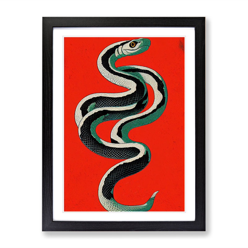 Painted Snake No.2 Abstract - Wall Art, 36cm H x 27cm W, Black Framed, White