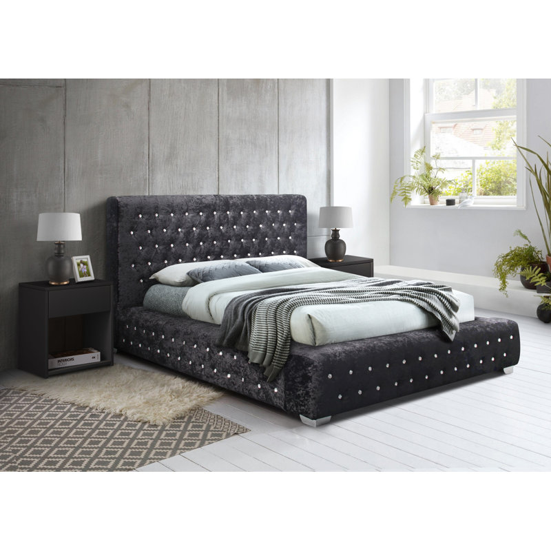 Benning Upholstered Bed Frame, Black, Super King (6')