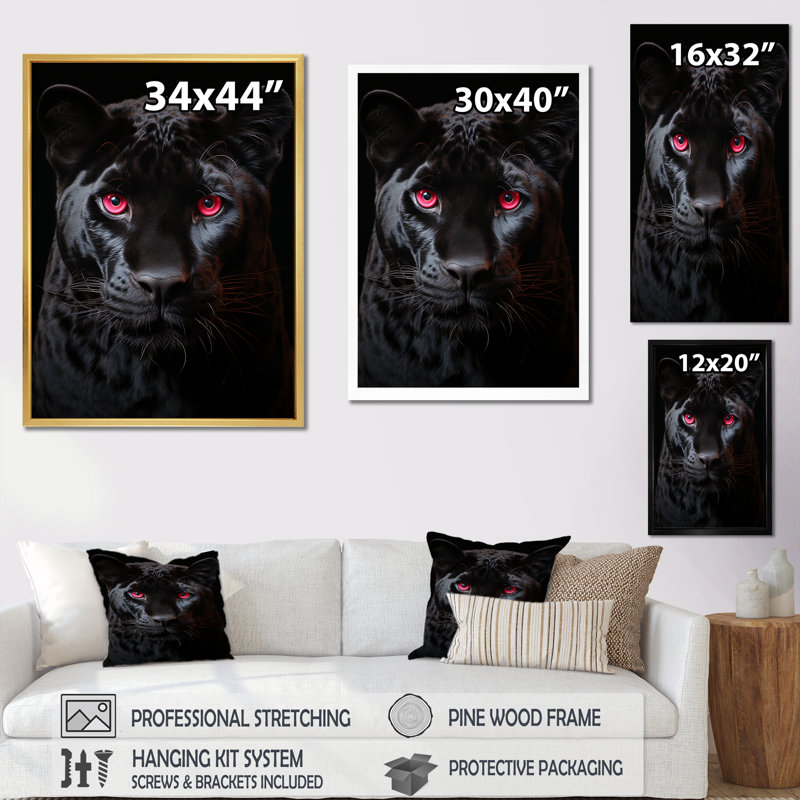 Rose et panthère noire I, Cadre simple noir, H 40 po x l 30 po x P 1,5 po