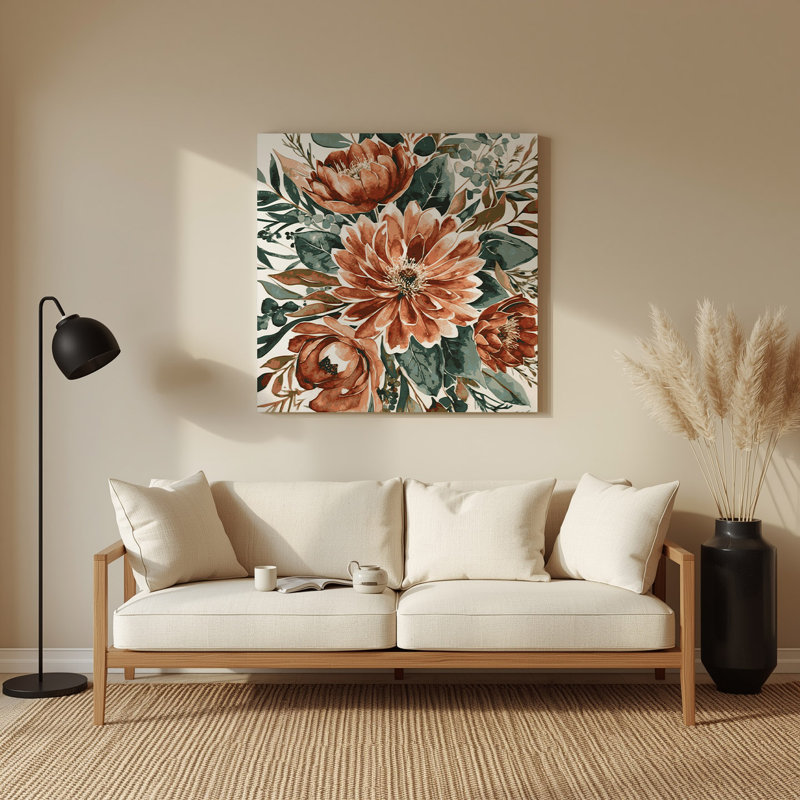 Aquarelle florale 77, art mural gris en métal, H 16 po x l 16 po