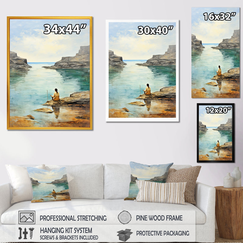 Meditation Serenity By The Sea 2 - Art mural méditation, Cadre simple blanc, H 20 po x l 12 po x P 1 po