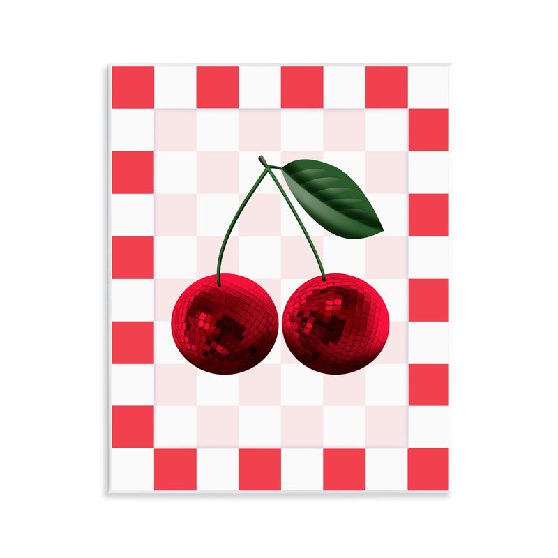 Disco Cherries on Checkered Wall Plaque, design by Marcus Prime
