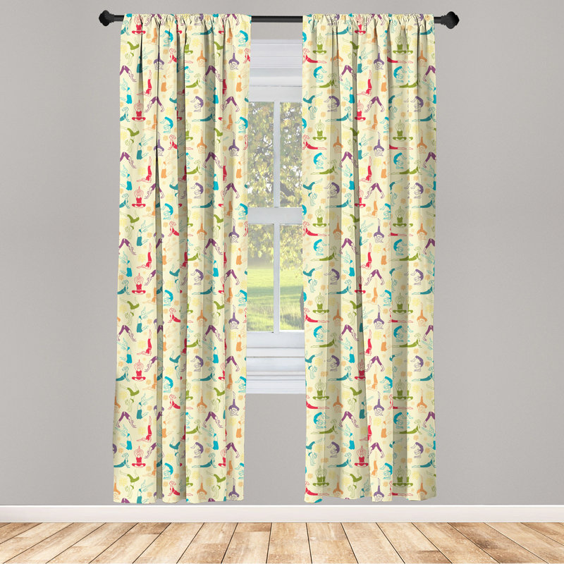 Multicolor Yoga Pattern Room Darkening Polyester Curtain Panels, 84"
