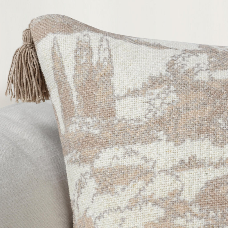 Stonework 22" Cotton Linen Blend Throw Pillow, Clay Brown, Beige/Cream Toile