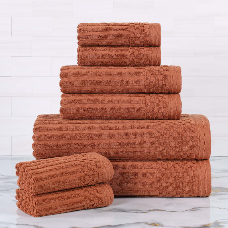 Collection de serviettes à bordure à carreaux en coton 8 pièces Soho Spa, Rouille, Ensemble de serviettes 8 pièces