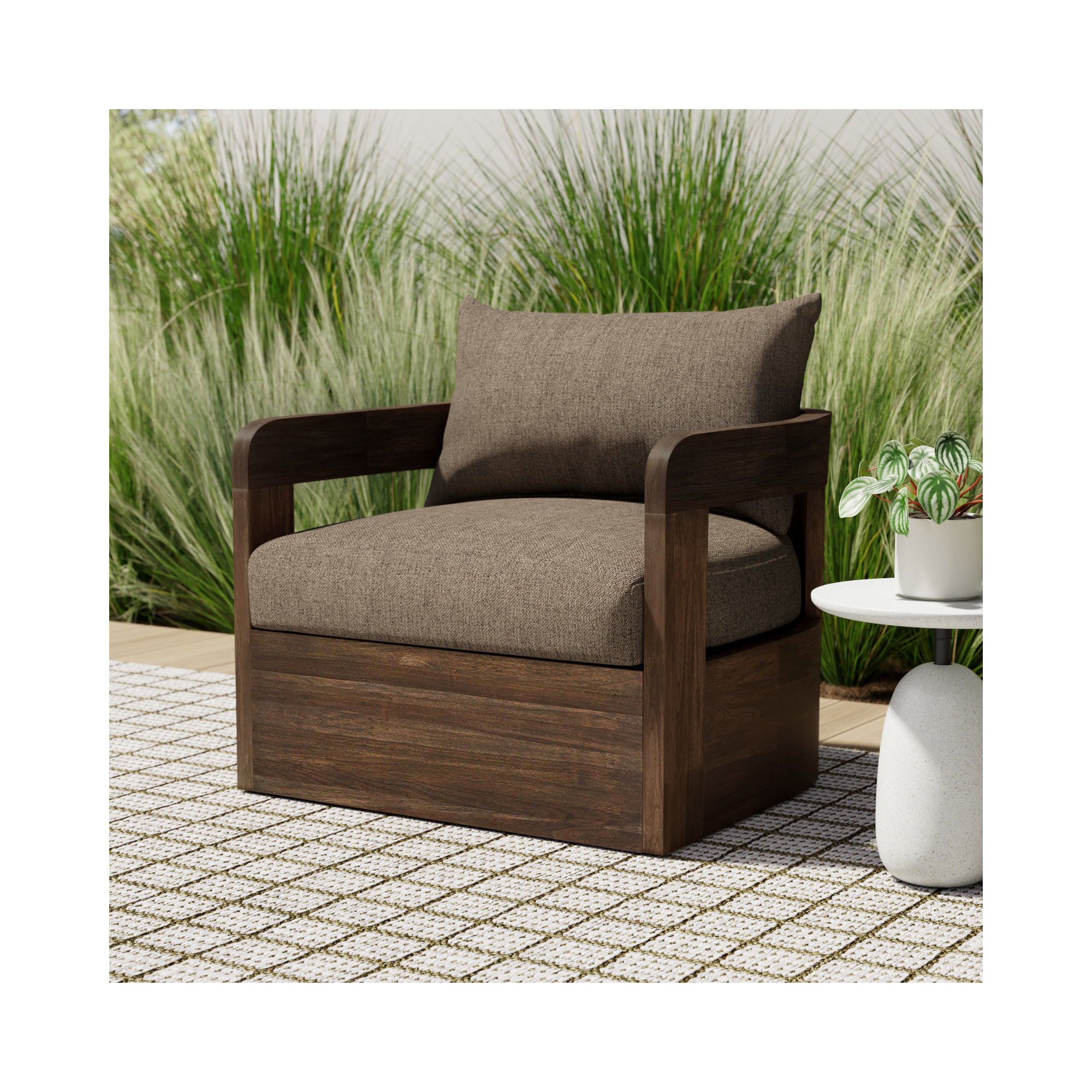 Ewan Outdoor Swivel Chair, Ellor Brown, Stained Saddle Brown