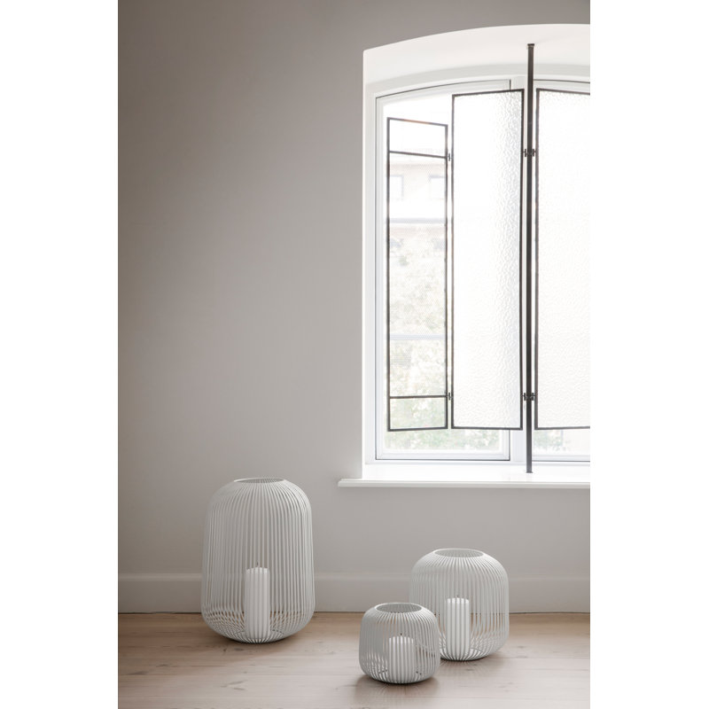 Lanterne de table en métal LITO, H 6,7 po x l 8 po x P 8 po, Blanc