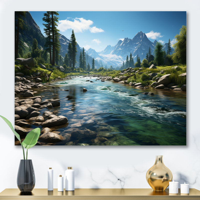USA Yosemite National Park Landscape III - Usa Wall Art, Mountain and River Wall art Print, 34" H x 44" W, Wrapped Canvas