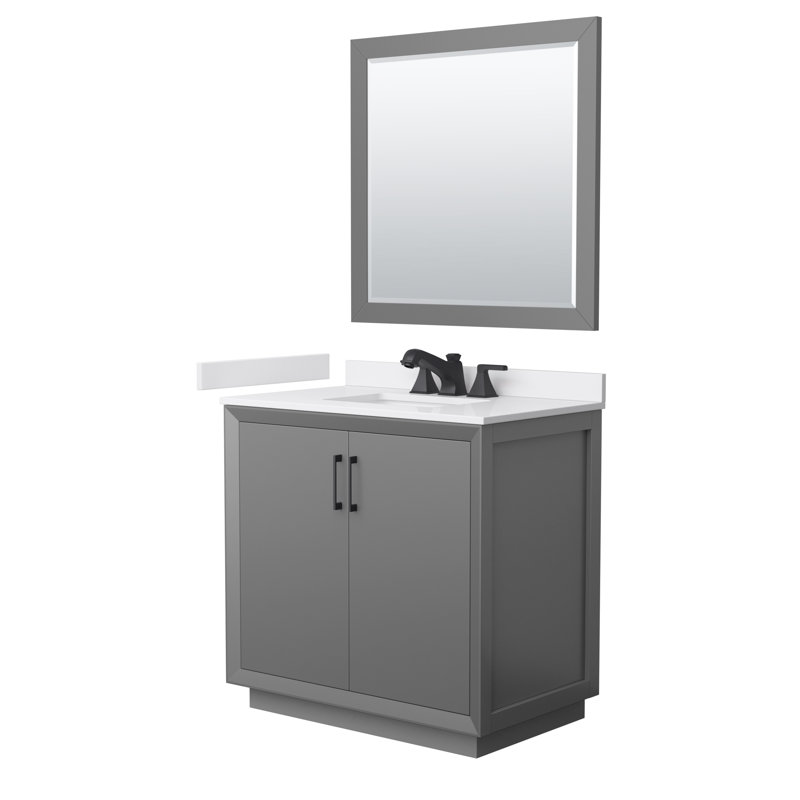 Meuble-lavabo simple autoportant 36 po avec plateau en marbre Strada, Gris, Noir mat
