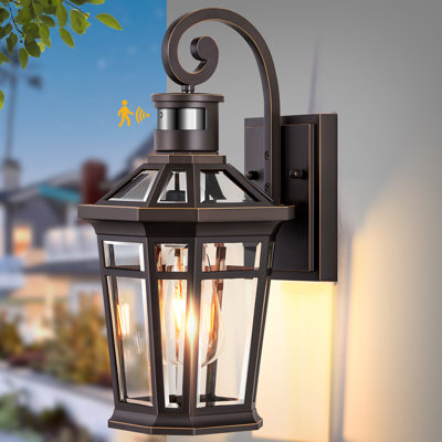 Oil Rubbed Bronze Motion Sensor Dusk to Dawn Outdoor Wall Lantern with Adjustable Brightness