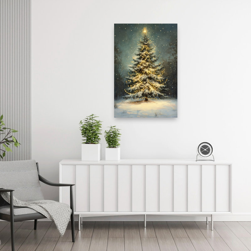 «Snowy Christmas Tree Elegant Peaceful Serene Christmas Tree Forest Winter», reproduction d'art murale, H 36 po x l 24 po