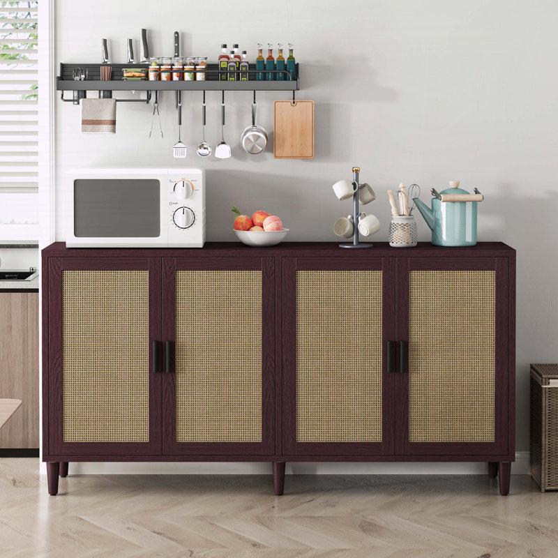 Buffet 70 "en rotin avec rangement et tablettes réglables, Brun
