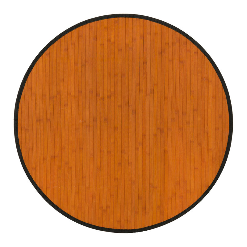 Trinidad Bamboo Slat/Seagrass Area Rug in Vintage Orange/Black, Round 3'3"