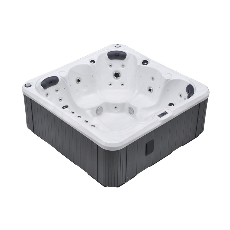 Belfry Bathroom Mirabal 220 Volt 32 - Jet Acrylic Square Plug and Play Hot Tub in Gray, Marble