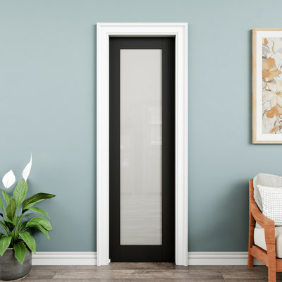 Black 1-Lite Frosted Glass Solid Core Sliding Interior Pocket Door