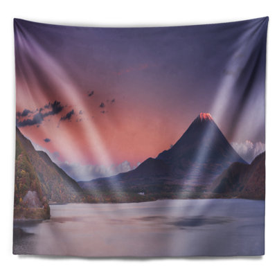 Paysage coucher de soleil au mont Fuji et tapisserie du lac Motosu