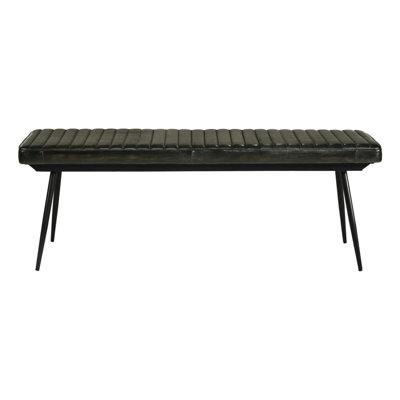 Banc de style industriel en cuir avec pieds en métal, fini antique - Assise rembourrée confortable, capitonnage vertical, idéal pour les salles à manger modernes et contemporaines, profondeur 140,5 cm, poids du colis 23,5 kg.