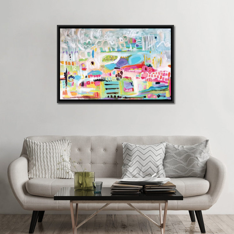 « abstract clouds », impression sur toile, Toile avec cadre noir, Pas de tapis, H 32 po x l 48 po x P 1,5 po