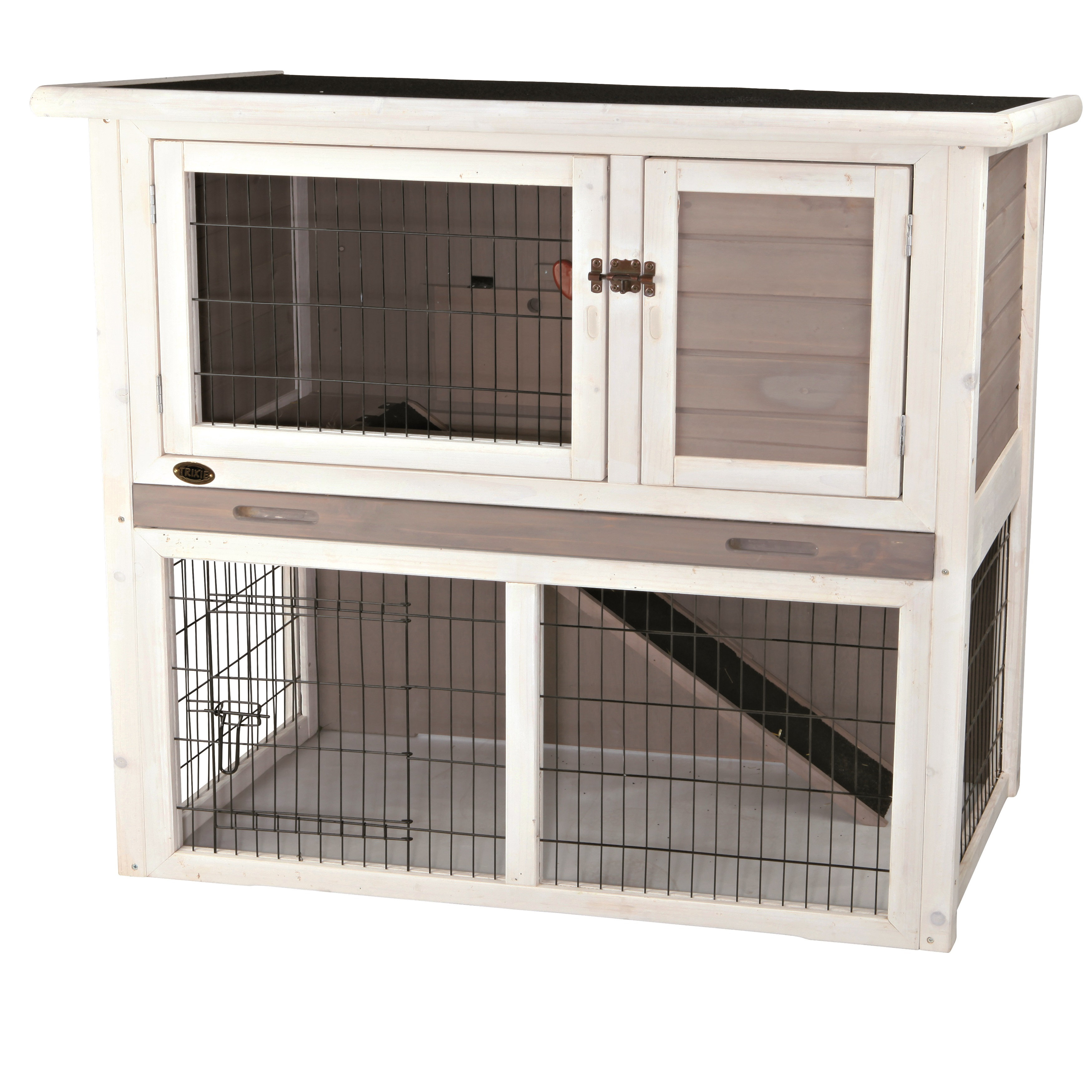 TRIXIE 2Story Single Medium Rabbit Hutch with Run, Ramp, Ideal for