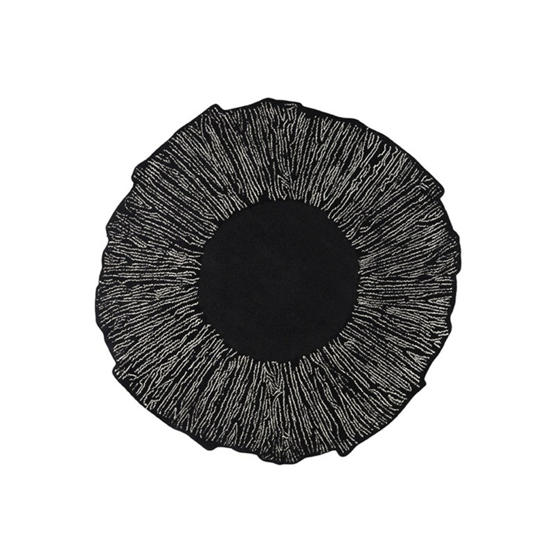 Eye Flower Hand Tufted Abstract Area Rug in Black/White, Novelty 7'7" x 7'7"