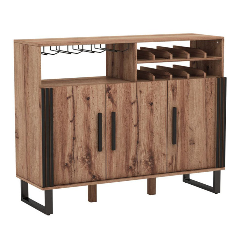 Home Wine Bar Cabinet With 3 Doors And Adjustable Shelves