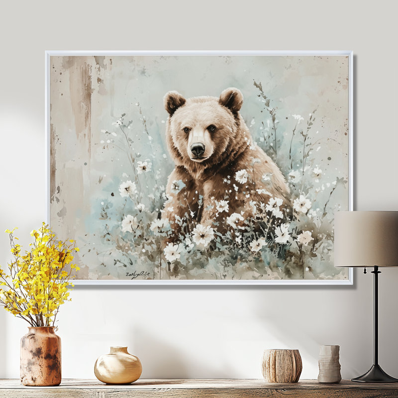Ours brun dans la forêt I - ours, art mural dans le salon, H 24 po x l 32 po, Blanc