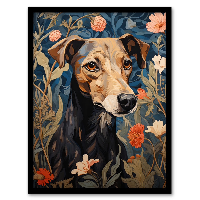 Manchester Terrier Elegant Floral William Morris Style - Single Picture Frame Print