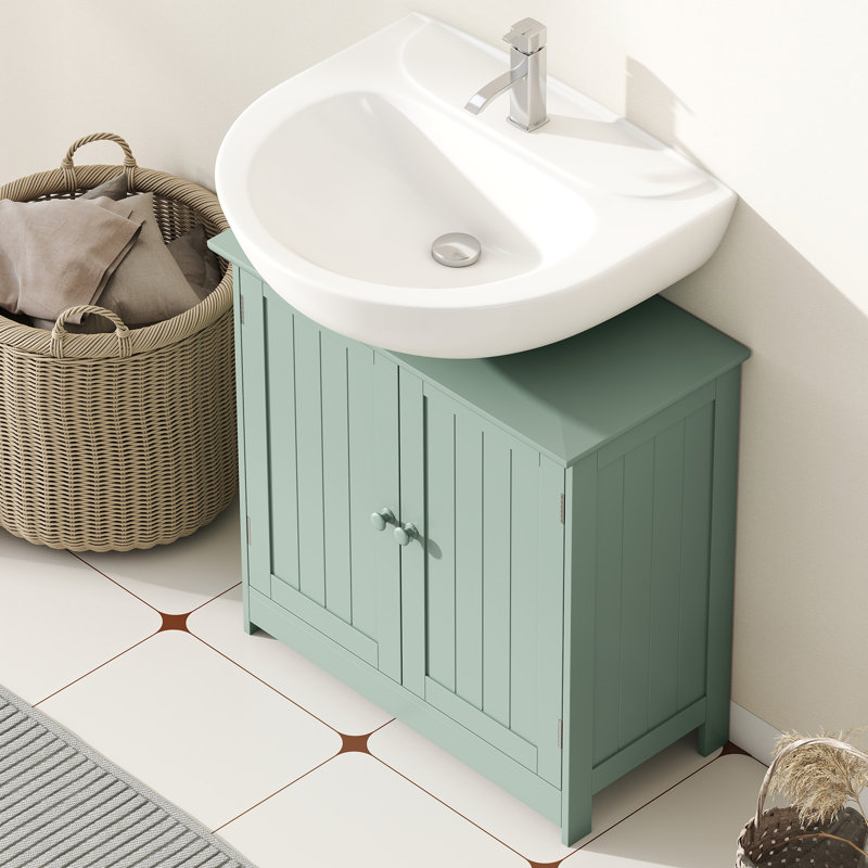 Meuble-lavabo de salle de bain, meuble-lavabo à 2 portes et tablette réglable, vert foncé