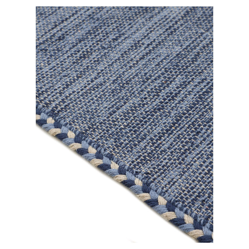 Azizi Striped Hand Woven Cotton Blue Rug, Runner 80 x 500cm