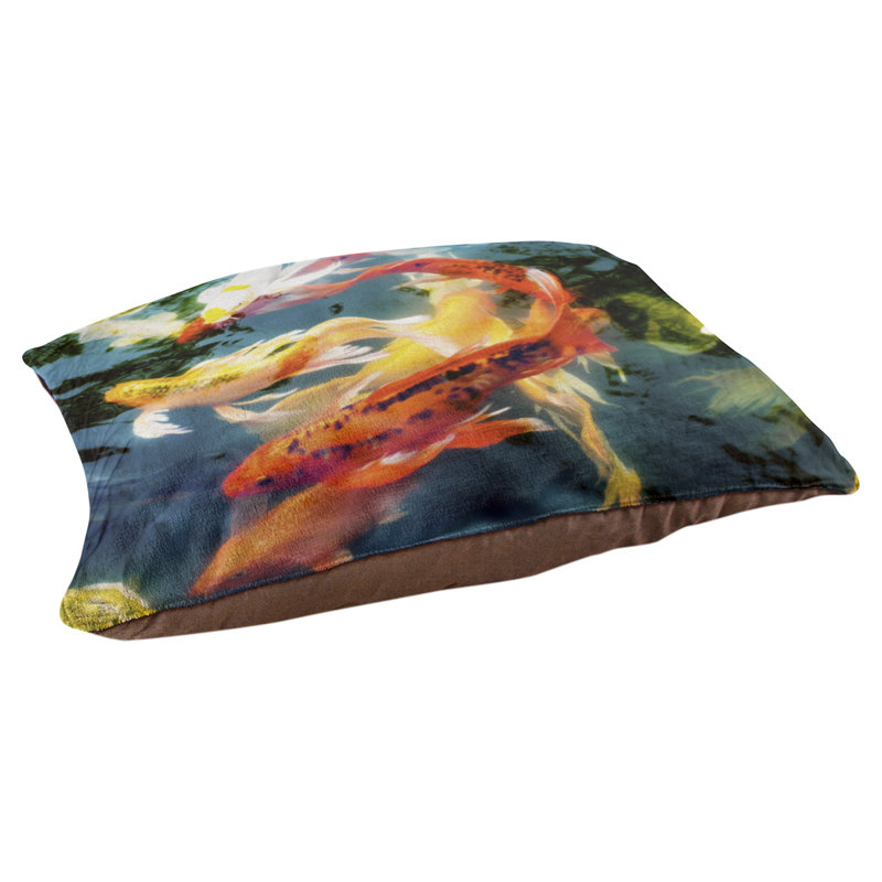Coussin de designer koi étang Burkey, L 19,5 po x l 29,5 po, Marron foncé