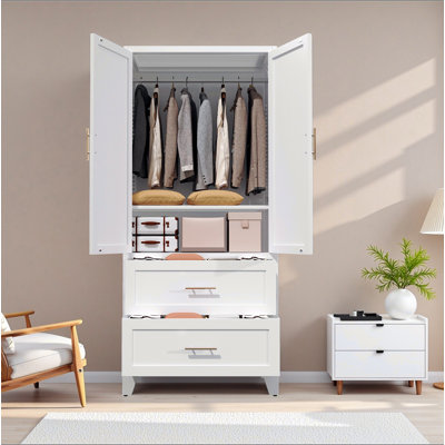 71" Tall Metal Wardrobe Cabinet with 2 Drawers and Hanging Rod, 2 Doors Wardrobe Closet with Shelf for Bedroom, Office, Laundry Room,Entryway ,Foyer,Guesthouse