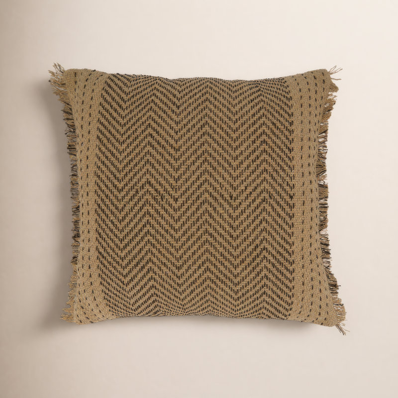 Carey Fringed Cotton Pillow Cover, Natural