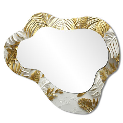 Golden Cream Palms Reunion I - miroir mural décoratif nuage floral, miroir de coiffeuse traditionnel, imprimé sur métal