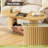 Fluted Coffee Table with Hidden Storage, Oval Fluted Center Table with 3-Tier Adjustable Shelf