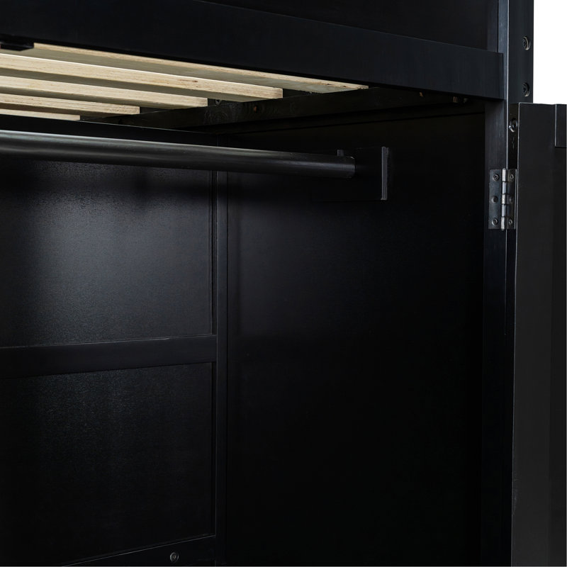 Lit mezzanine en bois avec bureau, garde-robe et lumière RVB